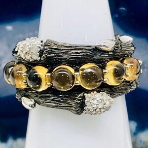 Vintage Dweck 925 Sterling Silver Diamond & Citrine Ring Size 5 Lot#532